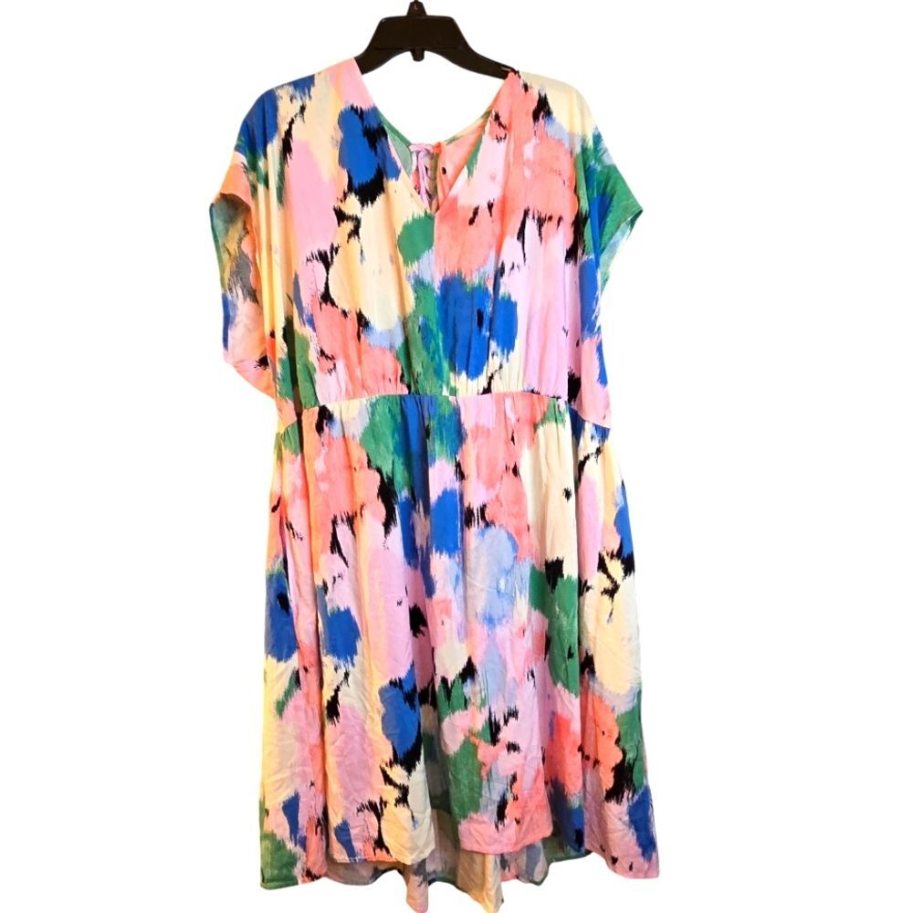 Ava & Viv Women's 3X Dress Floral Multicolor Short Sleeve Midi Dress NWT